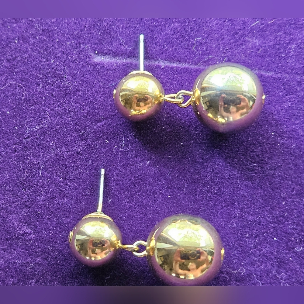Gold tone double ball earrings